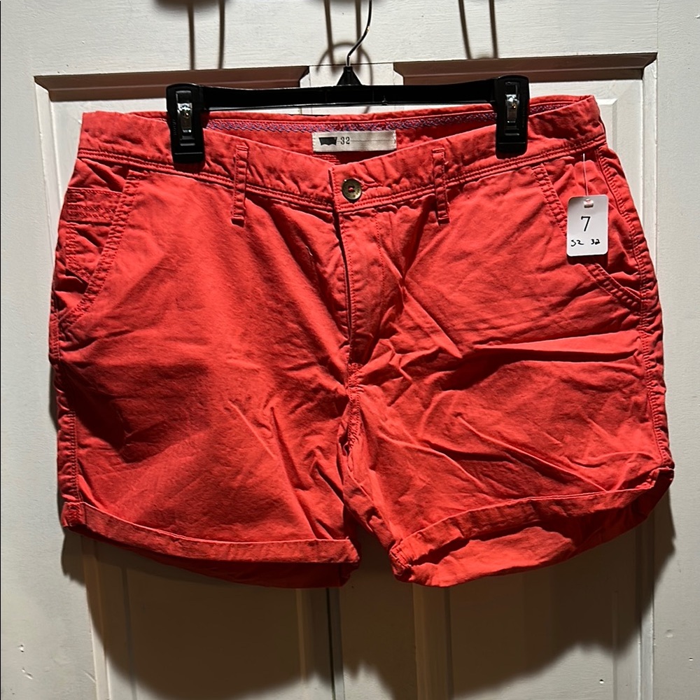 Red Cargo Shorts with Relaxed Fit and Belt Loops